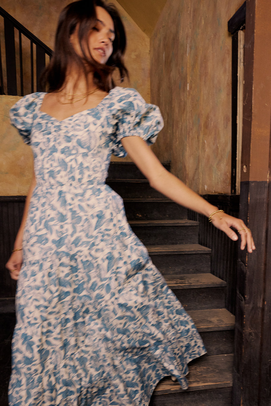 Robbie Floral Midi Dress in Blue