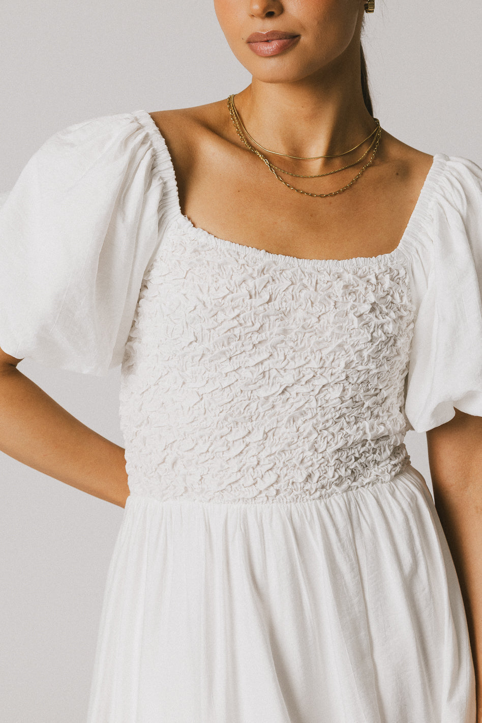 Janie Smocked Midi Dress in White - FINAL SALE