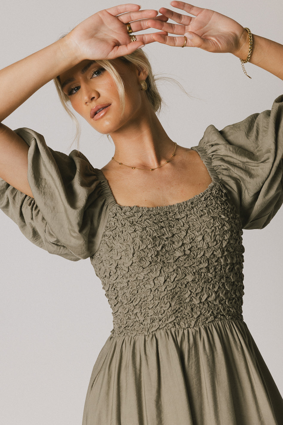 Janie Smocked Midi Dress in Olive - FINAL SALE