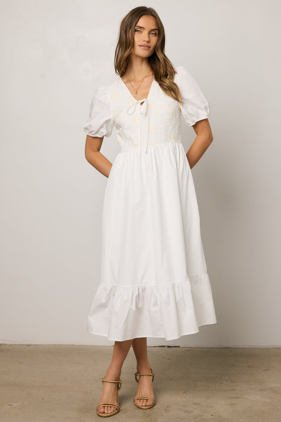 Jozette Floral Midi Dress in Off White - FINAL SALE