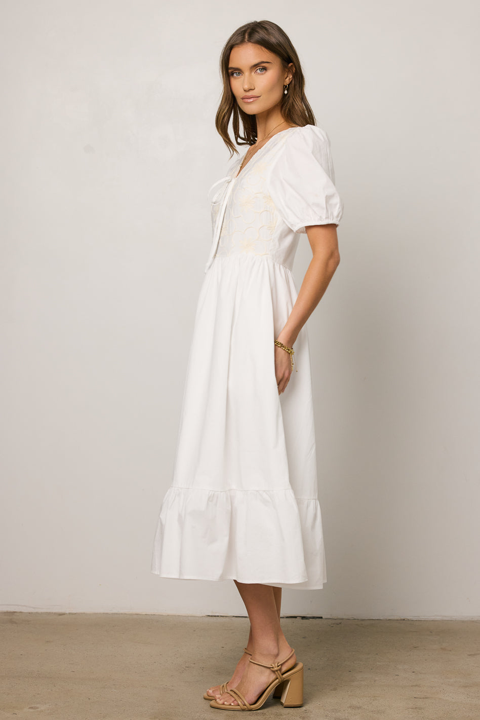 Jozette Floral Midi Dress in Off White - FINAL SALE