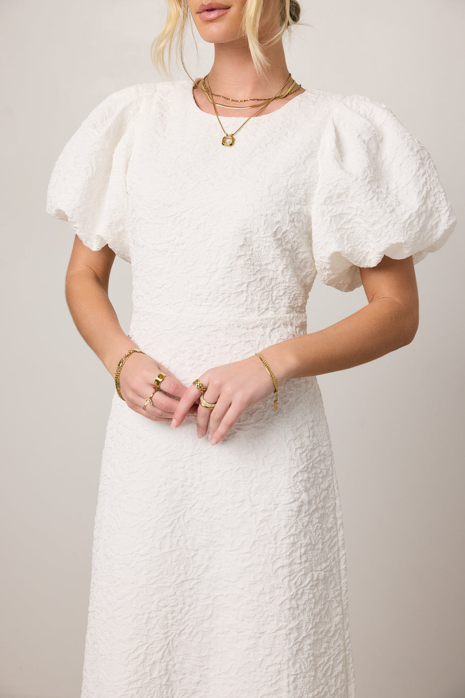 Henry Textured Midi Dress in White - FINAL SALE
