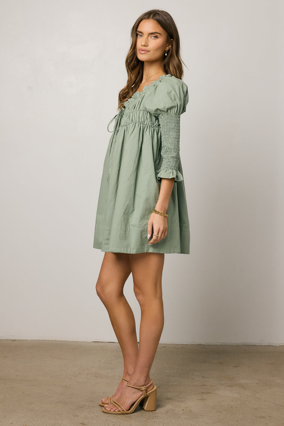 Nolan Babydoll Dress in Sage - FINAL SALE