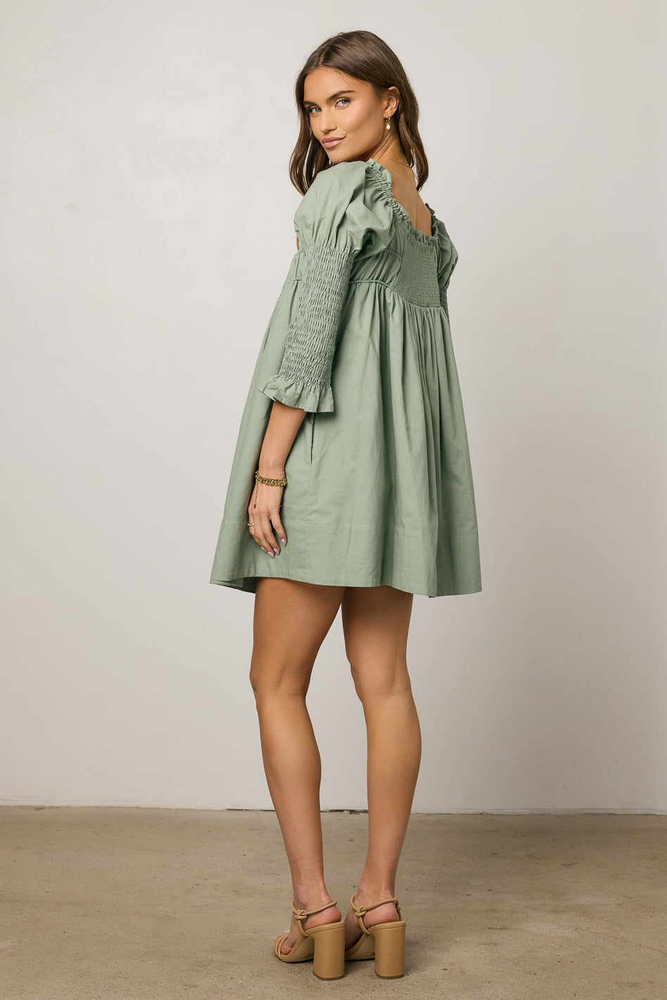Nolan Babydoll Dress in Sage - FINAL SALE