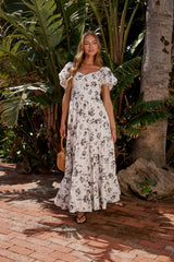 Robbie Floral Midi Dress in White - FINAL SALE