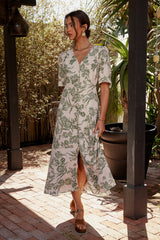 Lia Floral Midi Dress in Sage