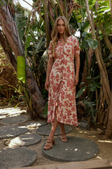 Lia Floral Midi Dress in Rust - FINAL SALE