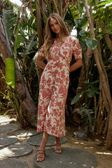 Lia Floral Midi Dress in Rust - FINAL SALE