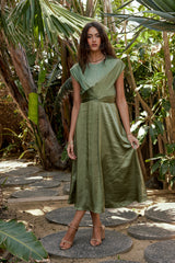Rosalind Midi Dress in Moss - FINAL SALE