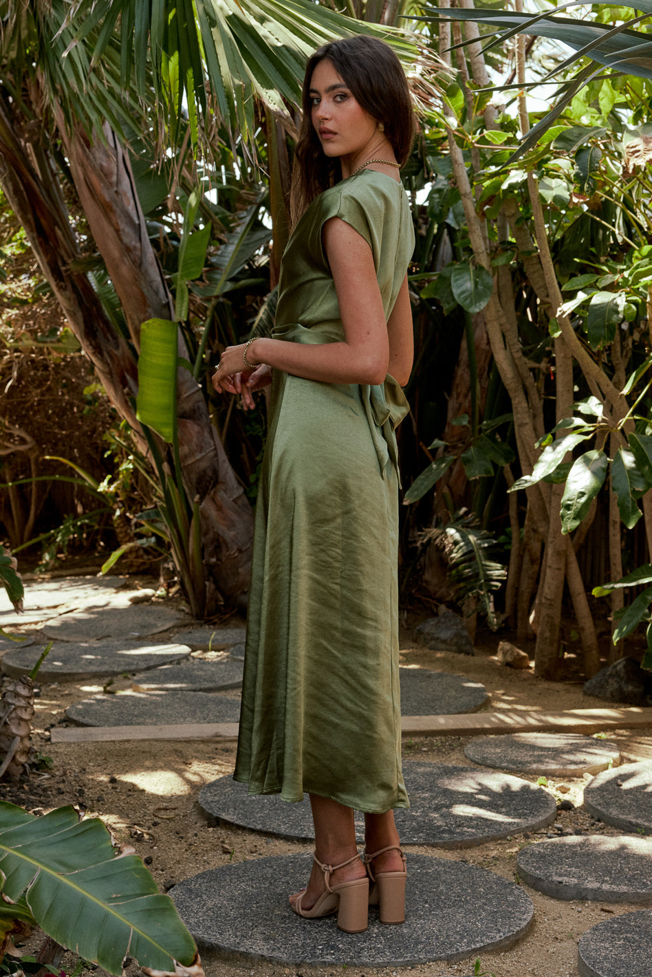 Rosalind Midi Dress in Moss - FINAL SALE