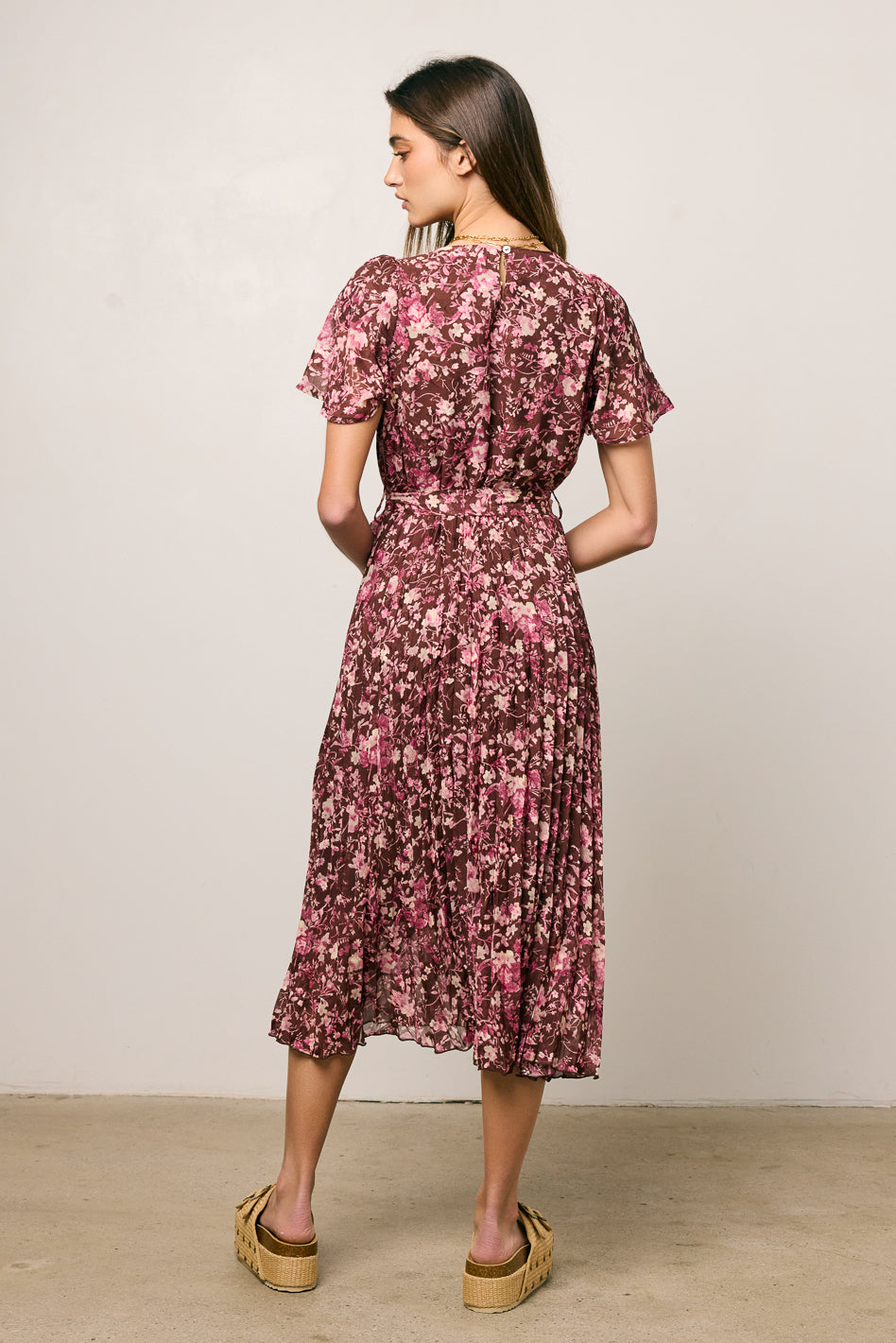 Mary Anne Floral Midi Dress in Brown - FINAL SALE