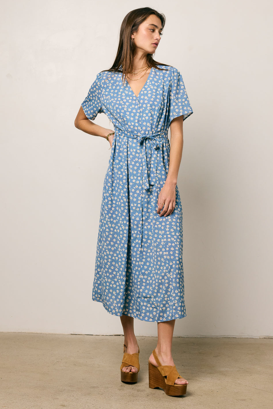 Malik Floral Midi Dress in Blue - FINAL SALE