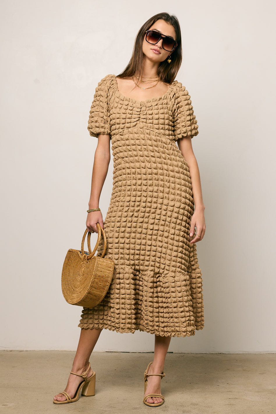 Miley Bubble Texture Dress in Tan - FINAL SALE