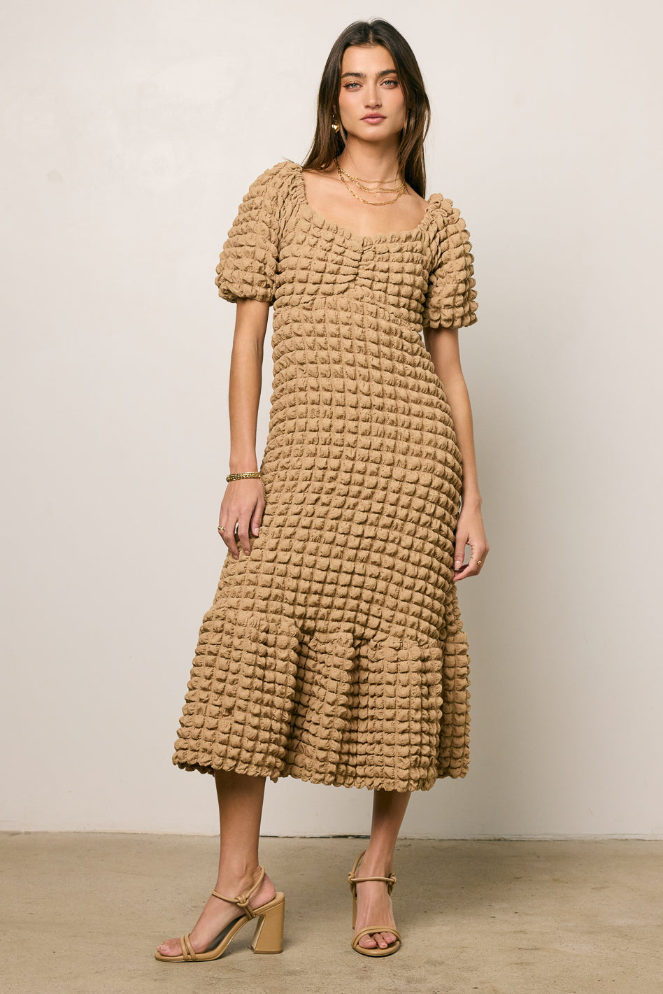 Miley Bubble Texture Dress in Tan - FINAL SALE