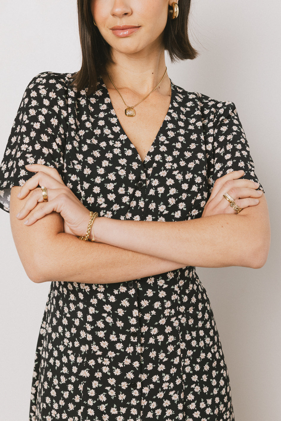 Malik Floral Midi Dress in Black