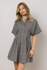 Erica Button Front Mini Dress in Grey