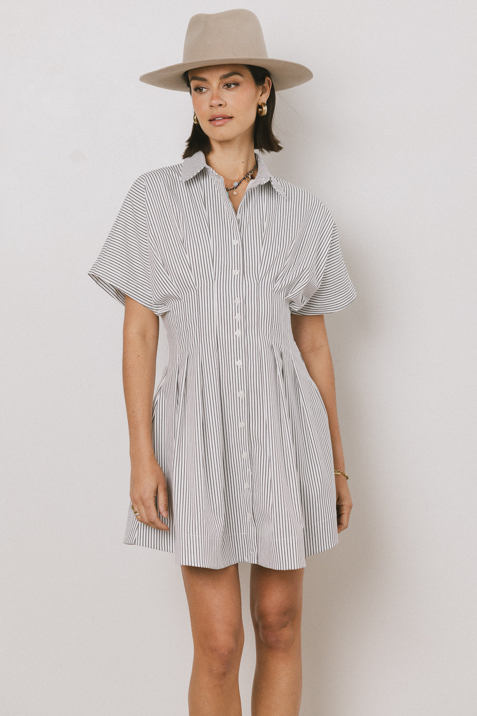 Erica Button Front Mini Dress in White