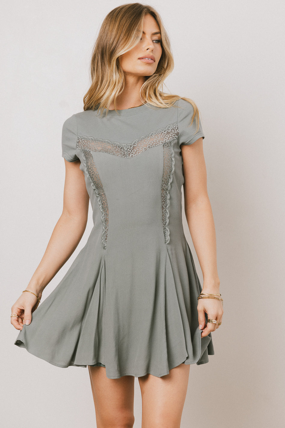 Erin Cap Sleeve Mini Dress in Sage - FINAL SALE