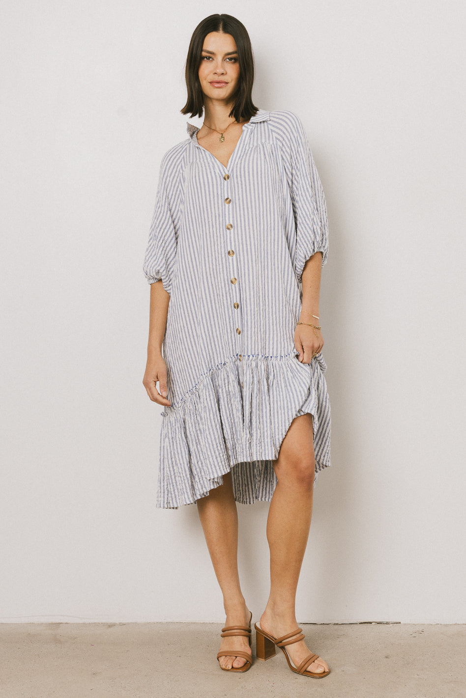 Theo Striped Midi Dress in Grey - FINAL SALE