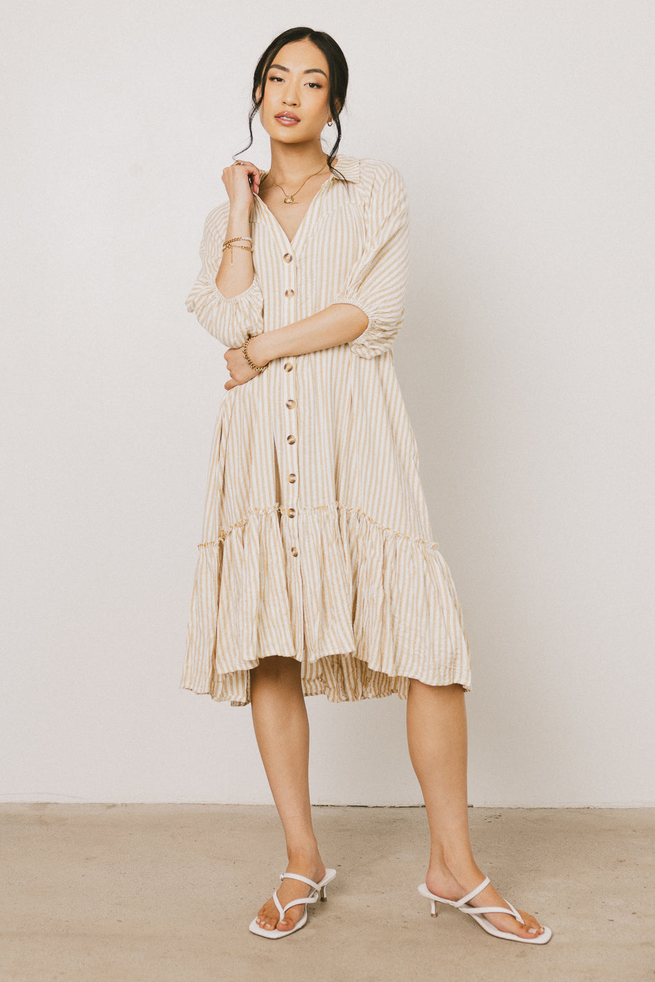 Theo Striped Midi Dress in Mustard