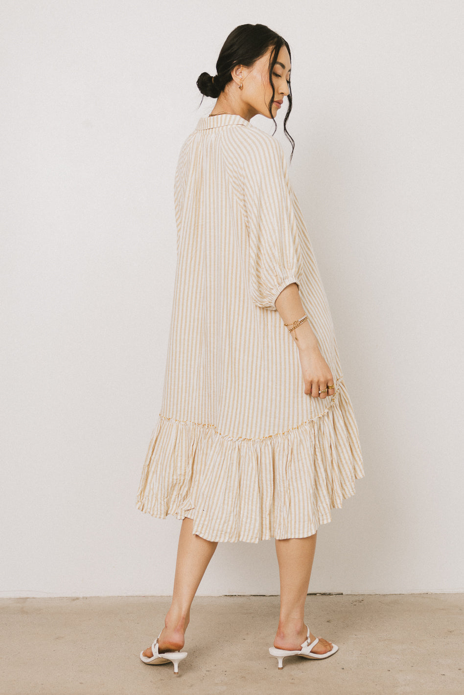 Theo Striped Midi Dress in Mustard