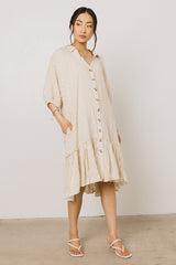 Theo Striped Midi Dress in Mustard