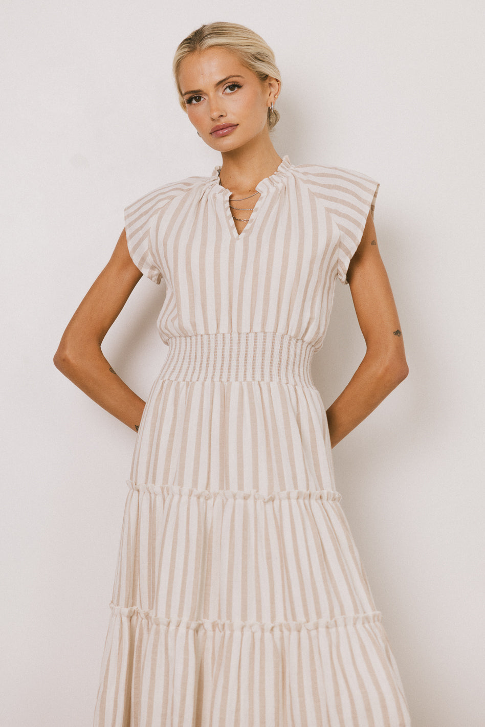 Claire Striped Maxi Dress in Taupe