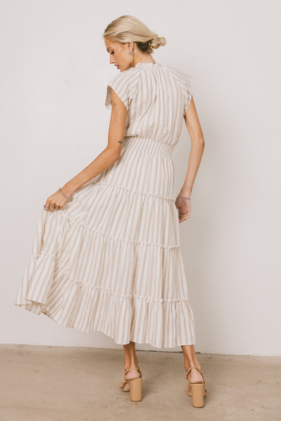 Claire Striped Maxi Dress in Taupe