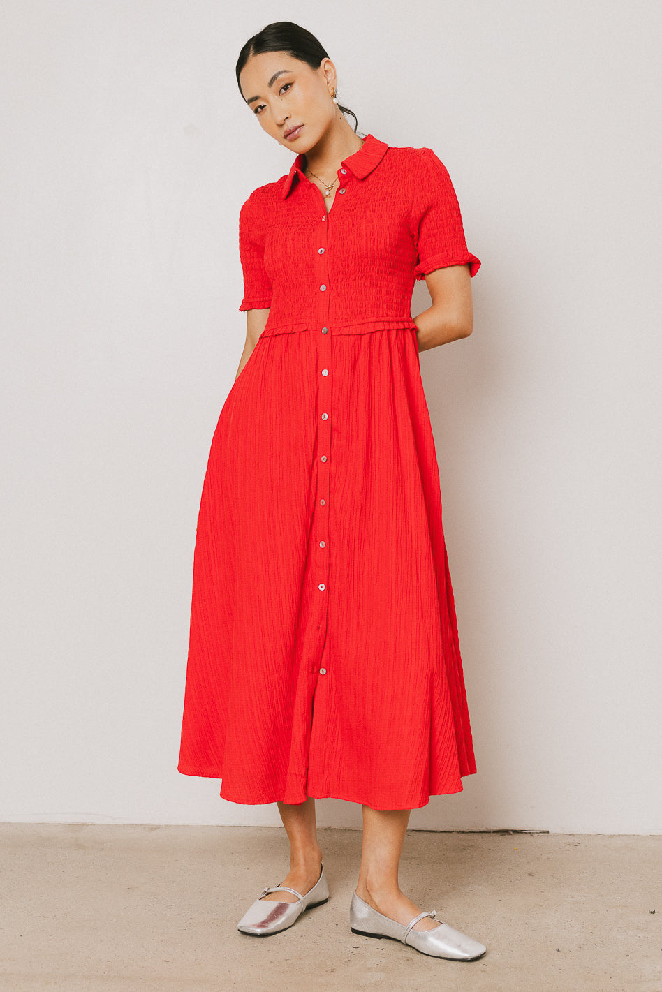 Nicole Smocked Maxi Dress in Red
