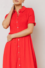 Nicole Smocked Maxi Dress in Red