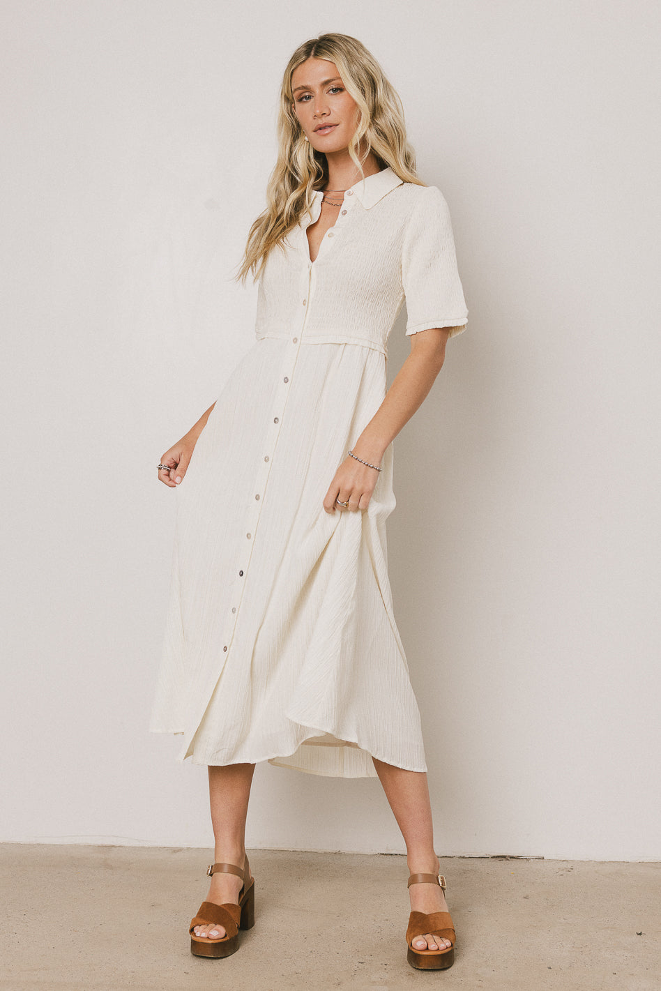 Nicole Smocked Maxi Dress in Cream