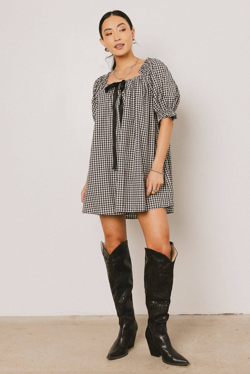 Cody Gingham Mini Dress in Black