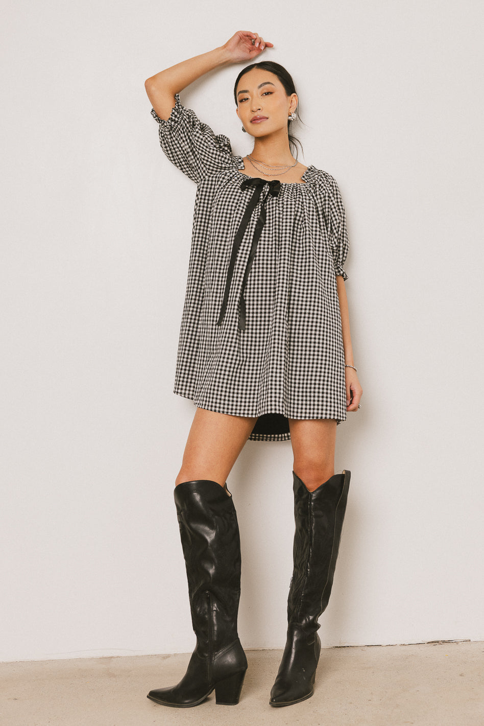 Cody Gingham Mini Dress in Black