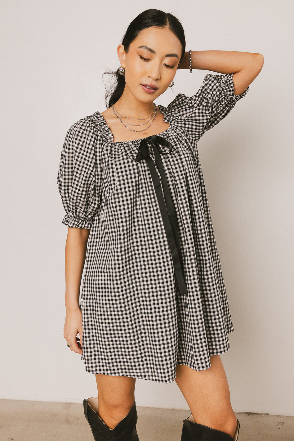 Cody Gingham Mini Dress in Black