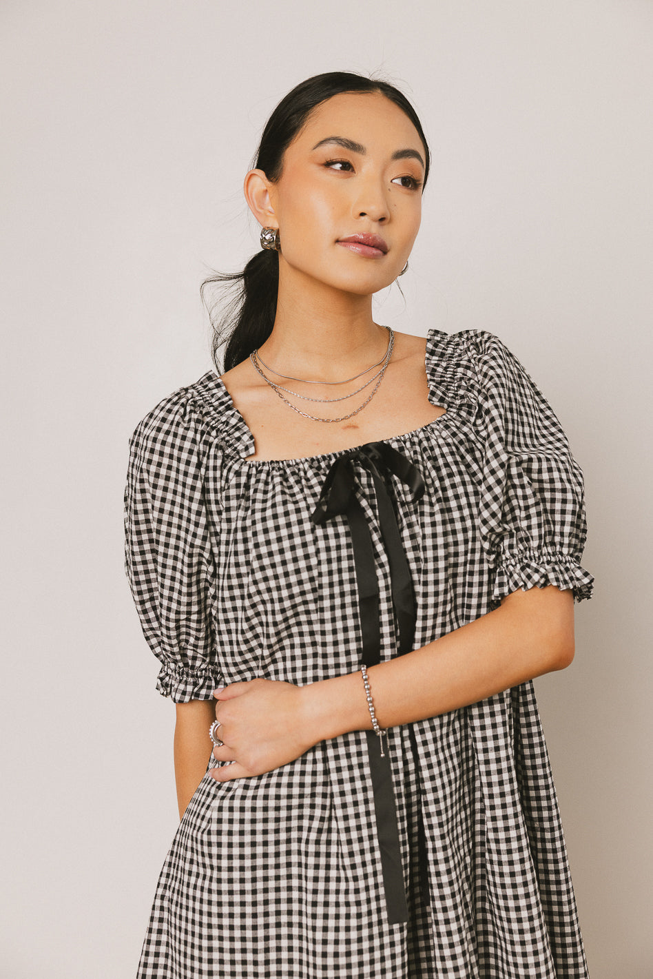 Cody Gingham Mini Dress in Black