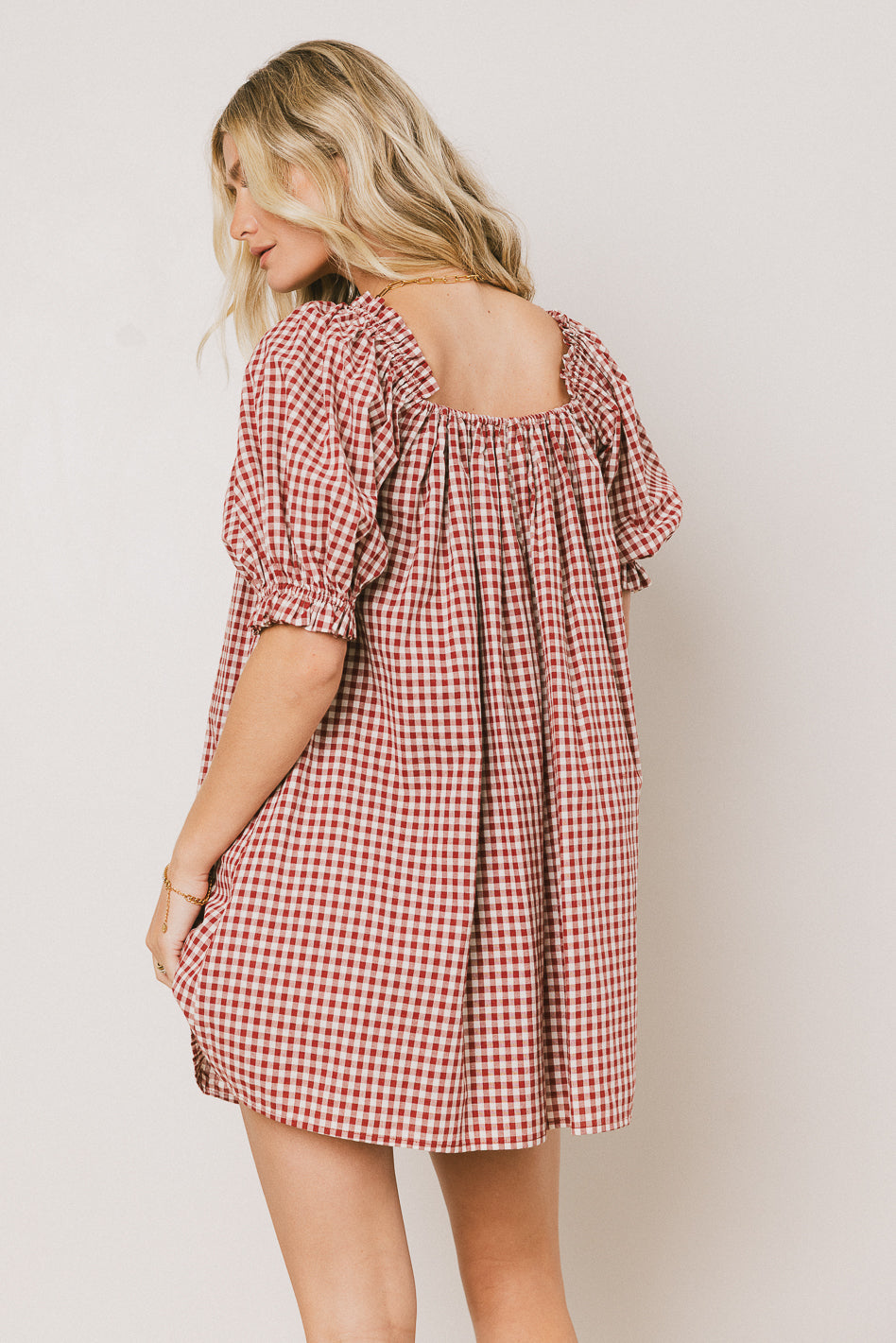 Cody Gingham Mini Dress in Burgundy