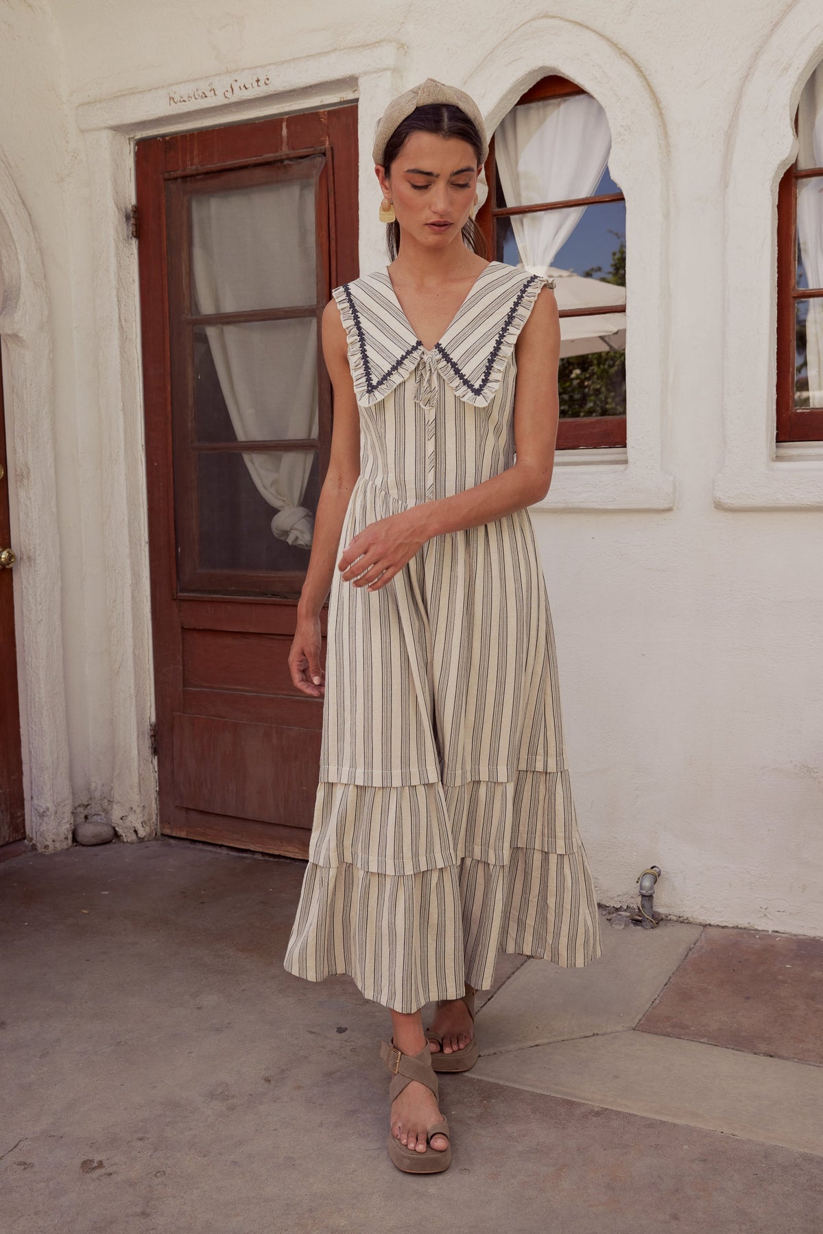 Miya Collared Midi Dress in Natural