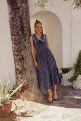 Miya Collared Midi Dress in Navy
