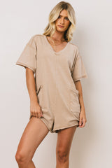Lynn Relaxed Romper in Taupe