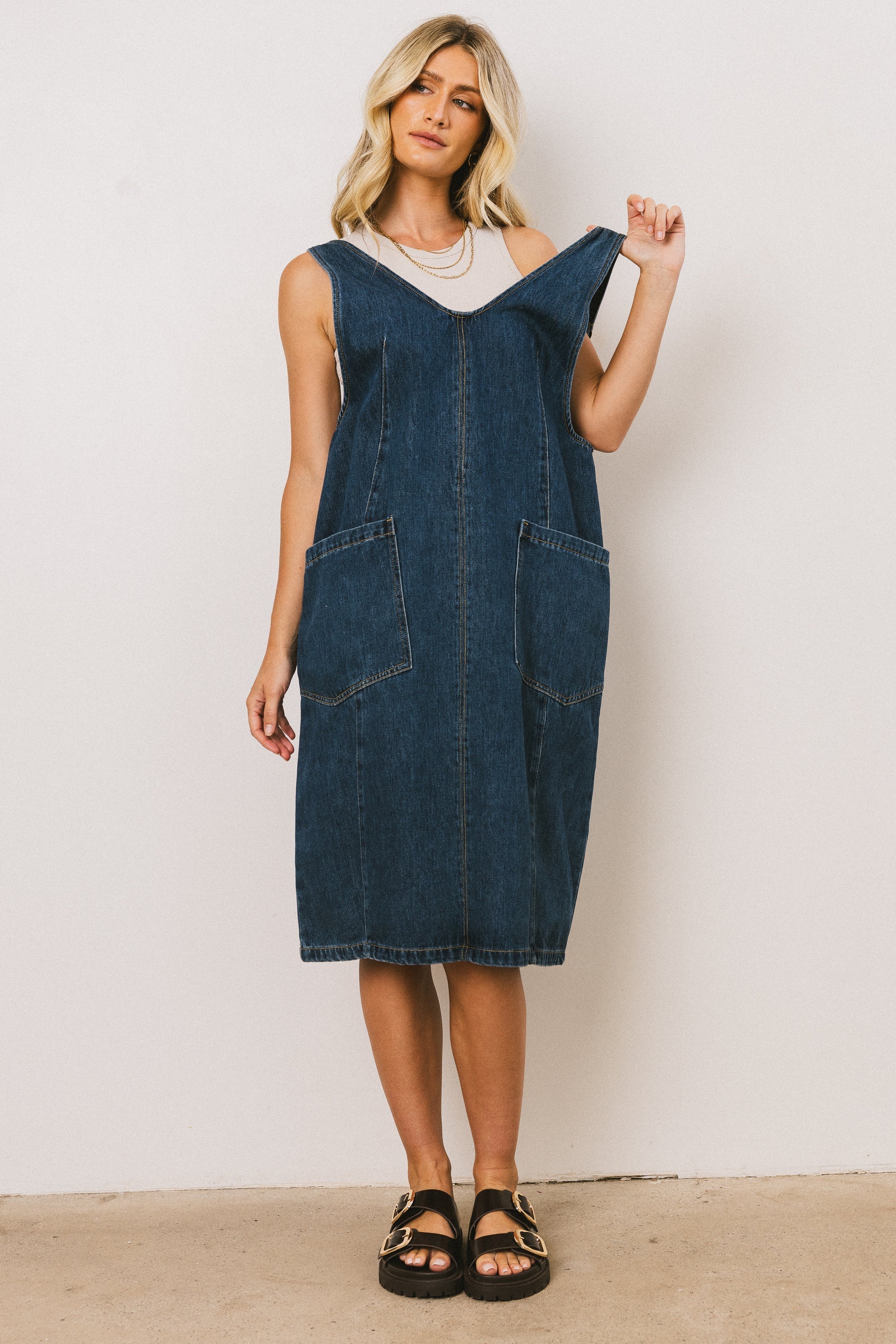 Camry Overall Dress in Dark Wash