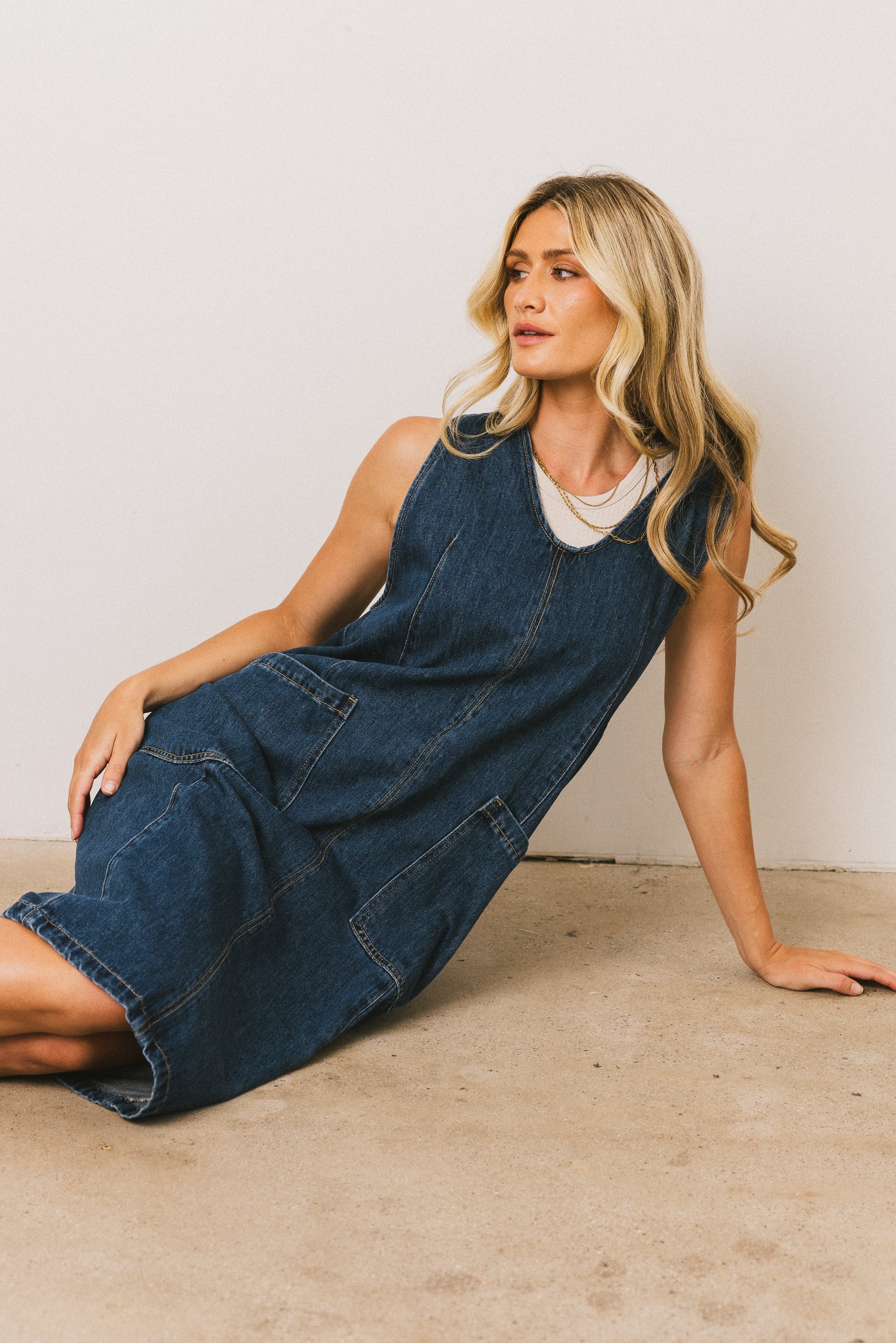 Camry Overall Dress in Dark Wash
