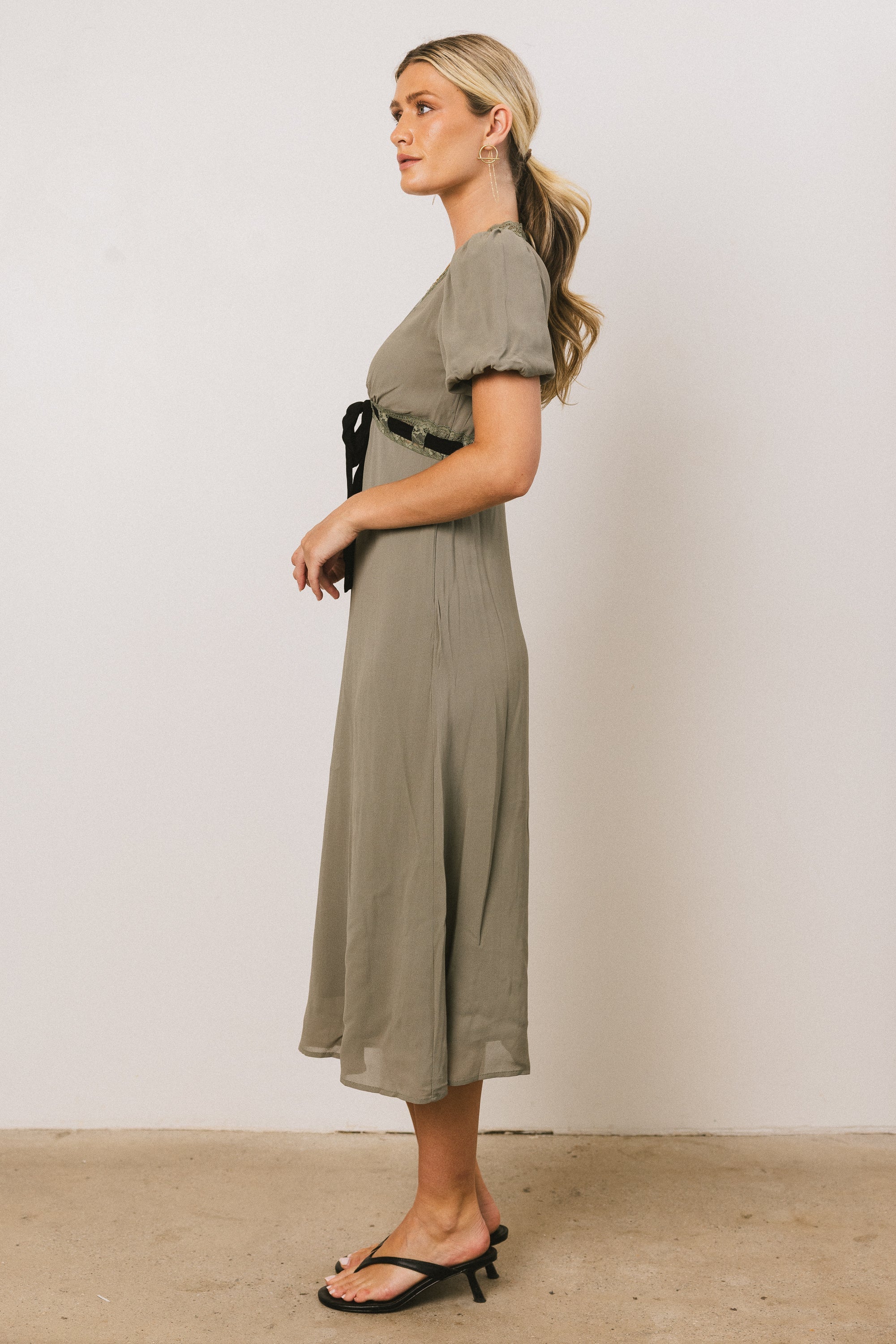 Selah Lace Trim Midi Dress in Sage