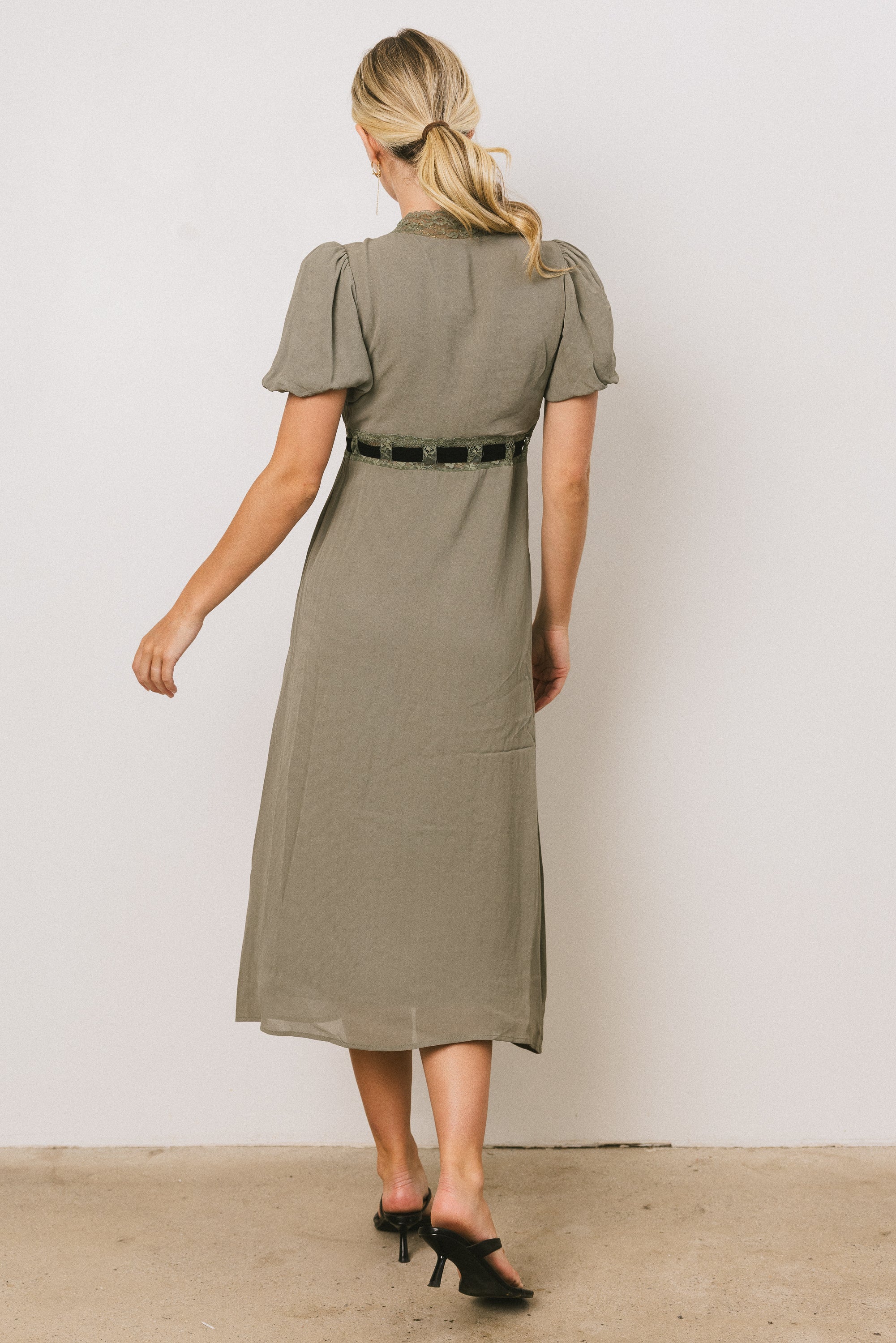 Selah Lace Trim Midi Dress in Sage