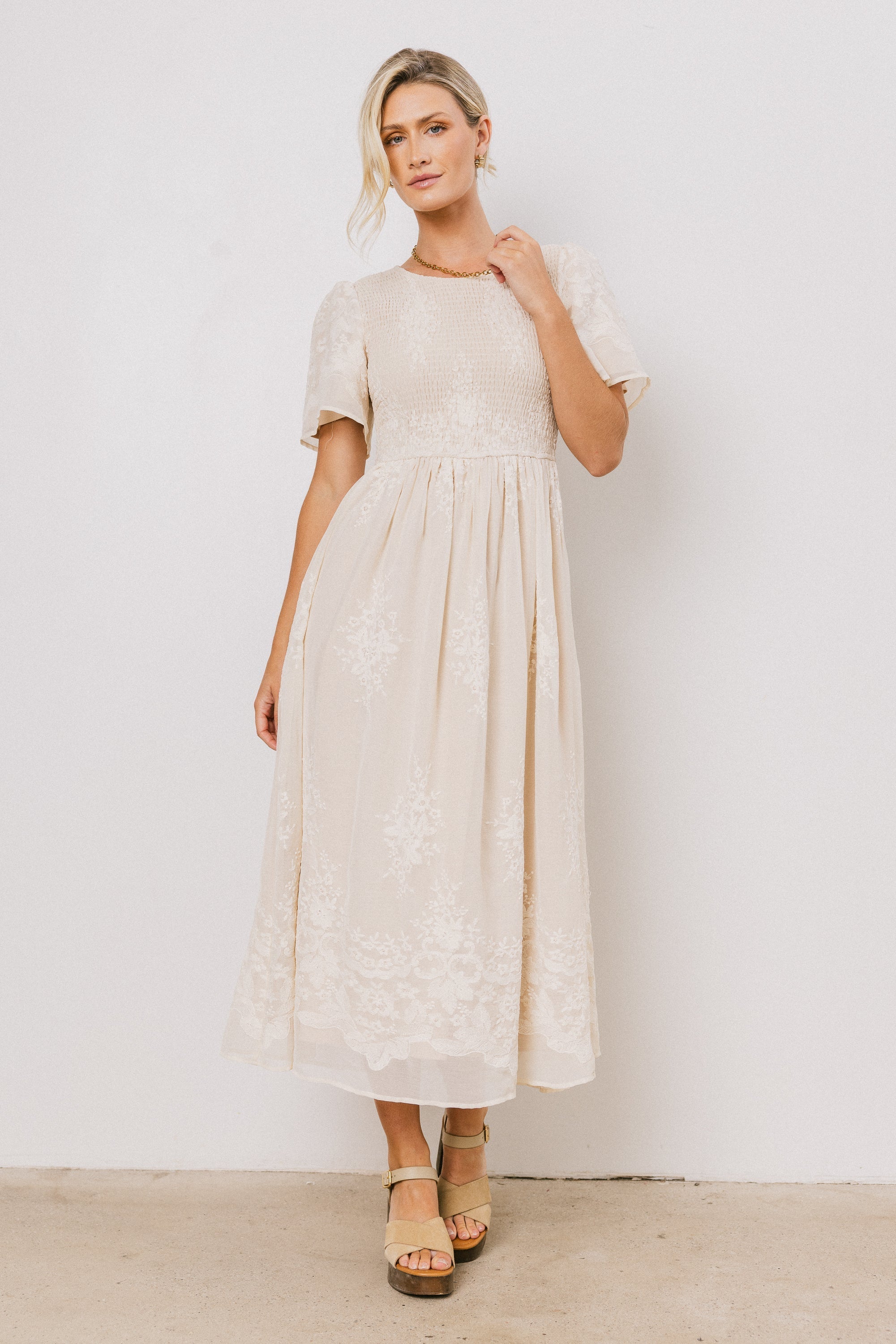 Alora Embroidered Dress in Champagne