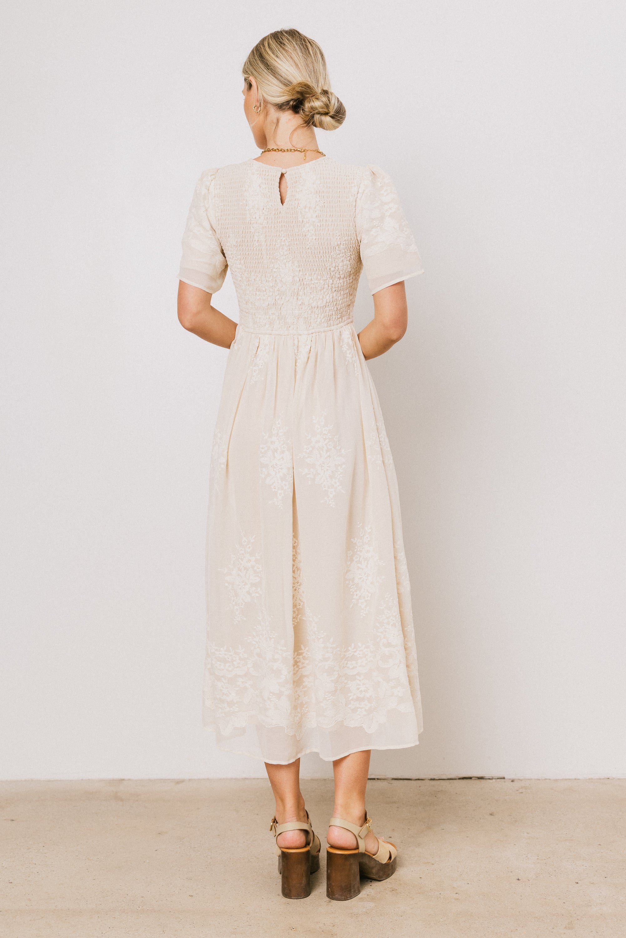 Alora Embroidered Dress in Champagne