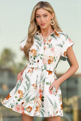 Never Been Better White Multi Floral Print Cotton Mini Shirt Dress