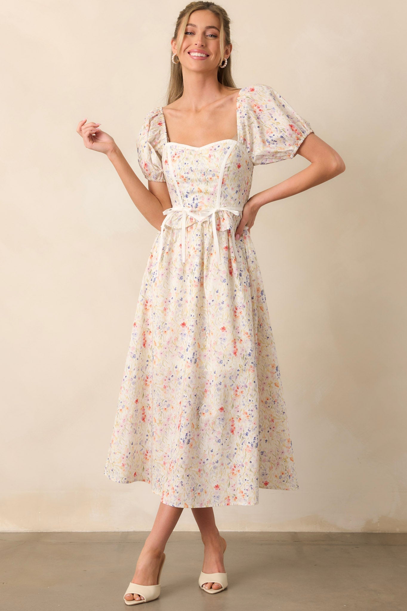 Safe Haven Ivory Cotton Floral Midi Dress