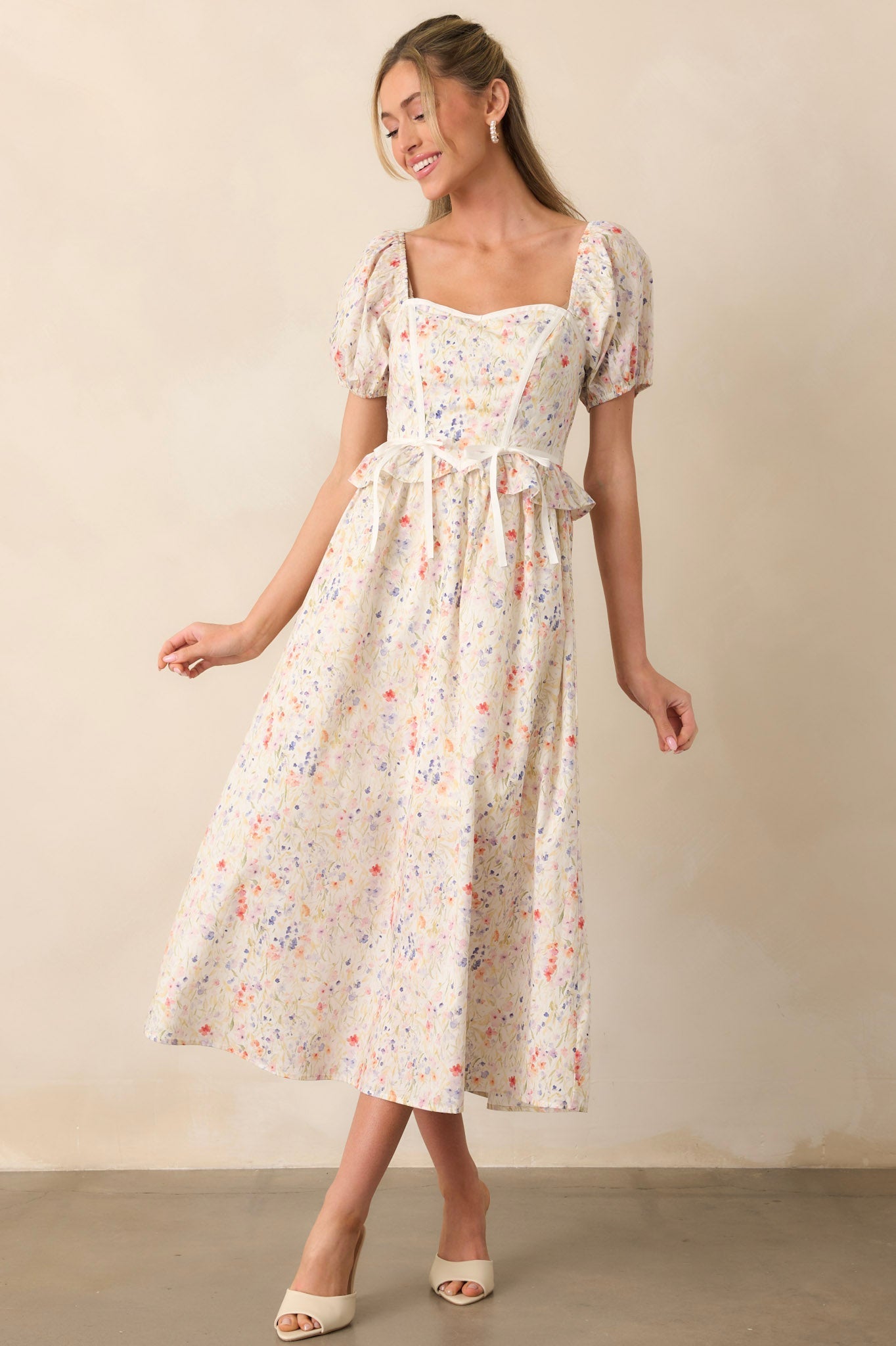 Safe Haven Ivory Cotton Floral Midi Dress