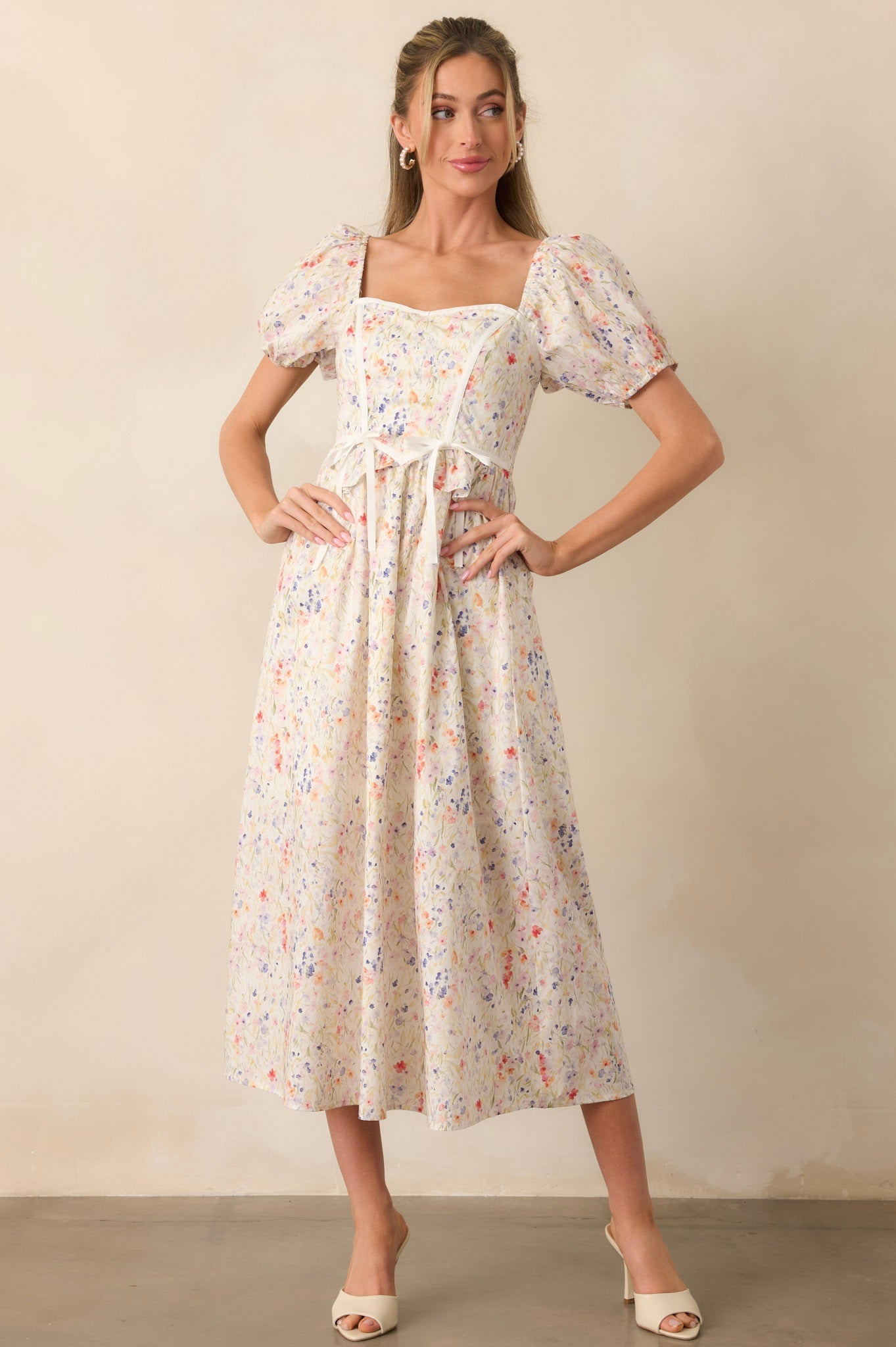 Safe Haven Ivory Cotton Floral Midi Dress