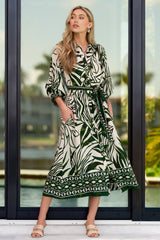 Stick To The Plan Green Tropical Print Linen Blend Maxi Dress